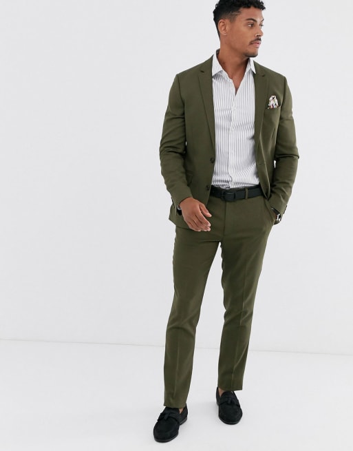 Olive green best sale suit men