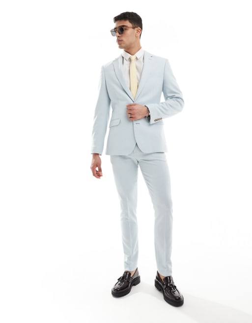 ASOS DESIGN skinny suit in pale blue birds eye texture | ASOS