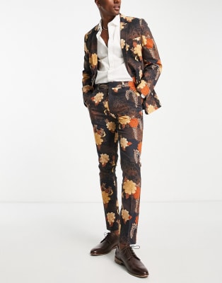 Rust Floral Print Summer Jacket With Pants main image 0