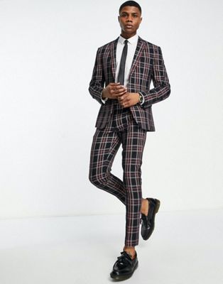 ASOS DESIGN skinny suit jacket in tartan check with yellow highlight