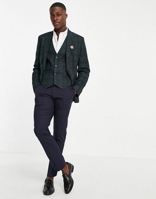 ASOS DESIGN skinny suit jacket in tonal green and navy check