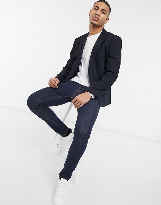 ASOS DESIGN skinny suit in twill windowpane check in navy