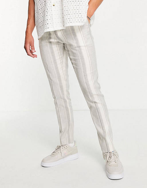 ASOS DESIGN skinny suit with cotton linen stripe