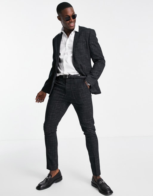 ASOS DESIGN skinny suit with crosshatch in black ASOS