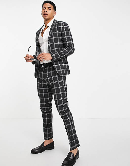 ASOS DESIGN skinny suit with prince of wales check charcoal