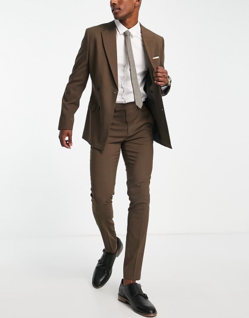 ASOS DESIGN skinny double breasted suit jacket in chocolate brown