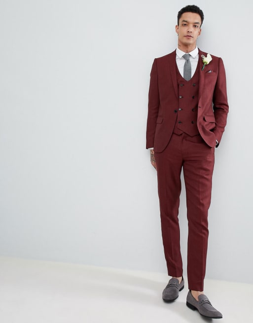 ASOS DESIGN skinny trouwpak in rode microtextuur