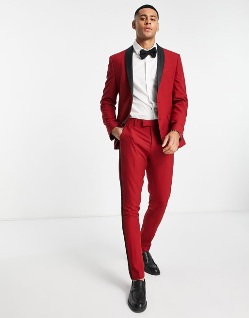 ASOS DESIGN skinny tuxedo blazer in red velvet