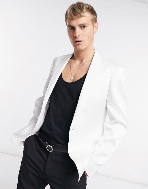 ASOS DESIGN skinny tuxedo suit trousers in white high shine