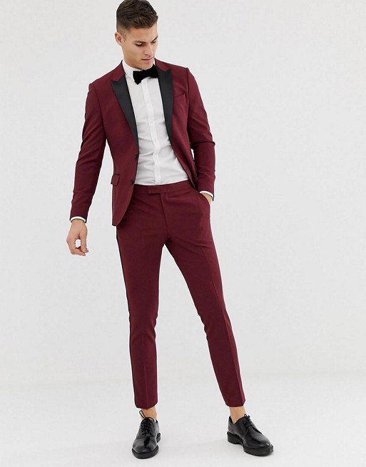 ASOS DESIGN skinny tuxedo prom suit in plum