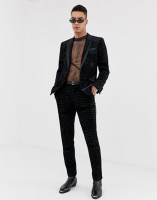 ASOS DESIGN skinny tuxedo suit in black leopard glitter velvet | ASOS