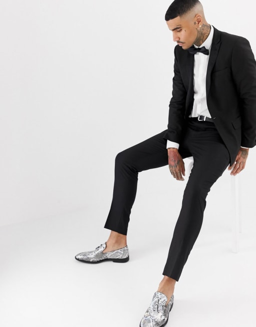 ASOS DESIGN super skinny tuxedo suit pants in black