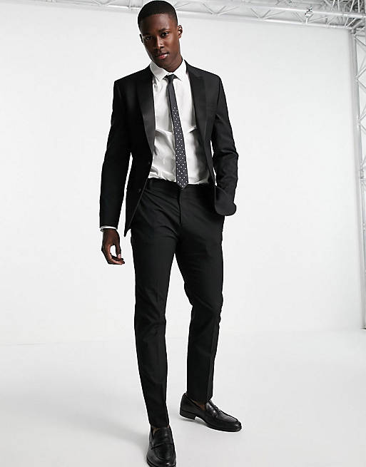 ASOS DESIGN skinny tuxedo suit in black