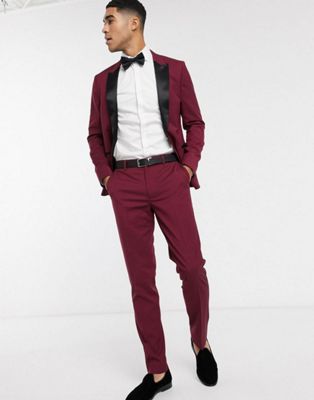 ASOS DESIGN skinny tuxedo suit in burgundy | ASOS