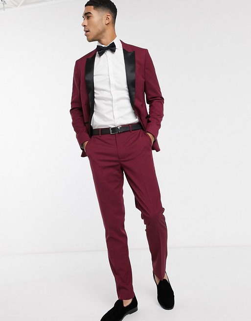 ASOS DESIGN skinny tuxedo suit  in burgundy