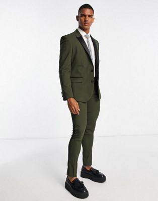 ASOS DESIGN skinny tuxedo suit jacket in forest green