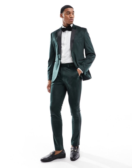 ASOS DESIGN skinny tuxedo suit in green velvet ASOS