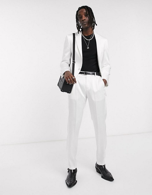 ASOS DESIGN skinny tuxedo suit in white with high shine panels