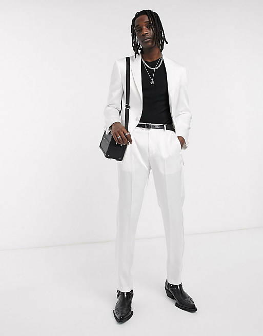 ASOS DESIGN skinny tuxedo suit in white with high shine panels | ASOS