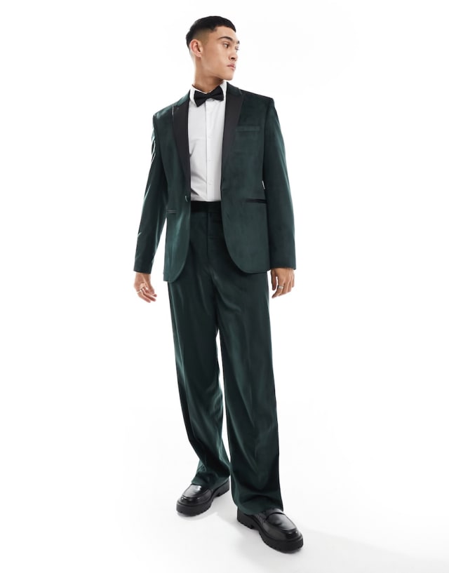 ASOS DESIGN - skinny velvet tuxedo suit in green