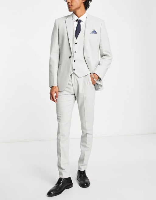 ASOS DESIGN skinny wool mix suit in basketweave texture ice gray