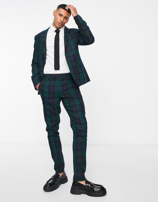 ASOS DESIGN skinny wool mix suit in blackwatch check