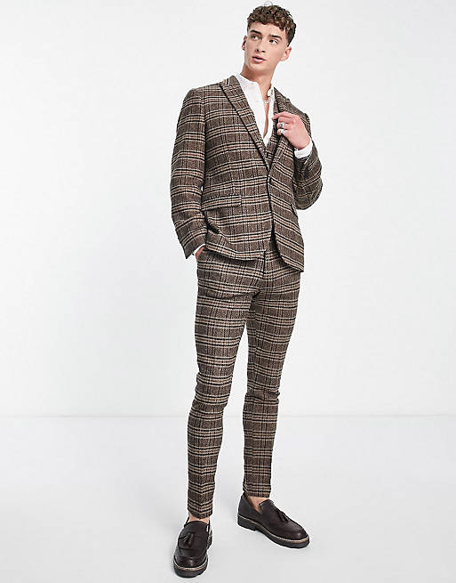 ASOS DESIGN skinny wool mix suit in brown check