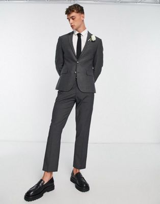ASOS DESIGN skinny wool mix suit trousers in charcoal twill