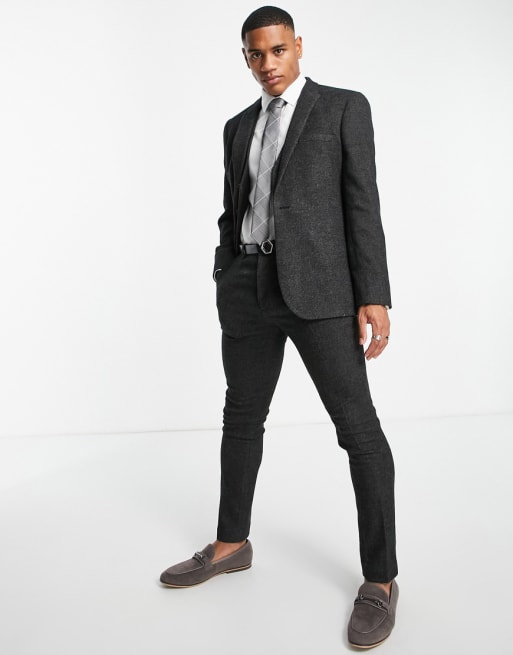 ASOS DESIGN skinny wool mix suit in charcoal twill