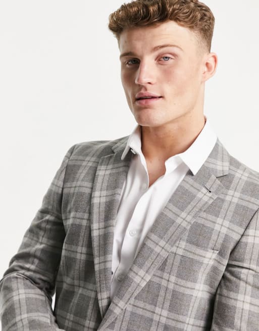 ASOS DESIGN skinny wool mix suit in grey tartan check