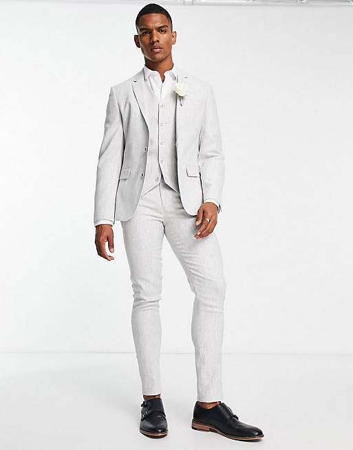 ASOS DESIGN skinny wool mix suit in ice gray twill | ASOS
