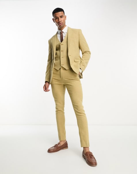 ASOS DESIGN skinny wool mix suit in stone herringbone - view 1