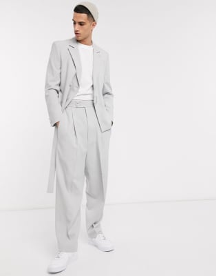 ASOS DESIGN slim crop suit in ice gray with utility strapping detail | ASOS