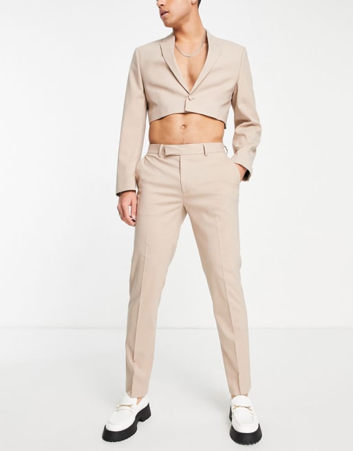 ASOS DESIGN slim cropped suit in brown