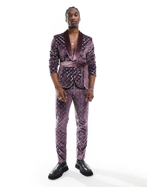 FhyzicsShops DESIGN slim diamond sequin suit in lilac