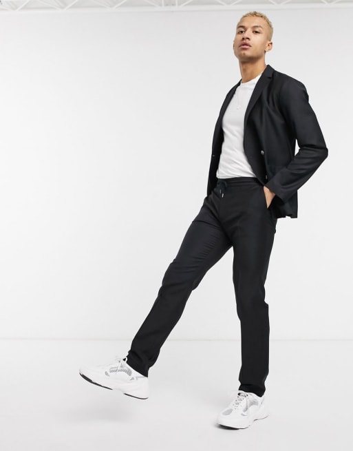 ASOS DESIGN slim double breasted soft tailored suit in black 100% wool
