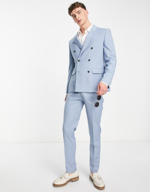 Double breasted 2024 light blue suit