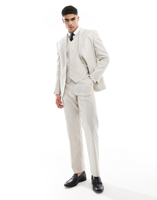 ASOS DESIGN - Slim fit colbert van linnen in stone
