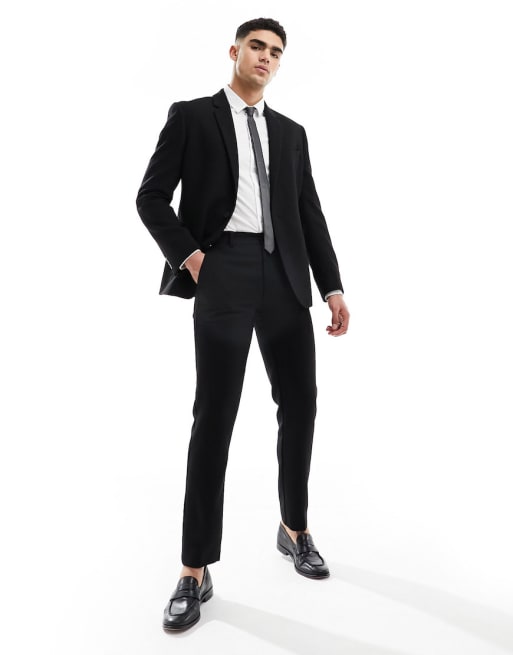 Men's Dark Charcoal Twill 3 Piece Slim Suit