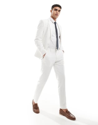 asos ASOS DESIGN slim linen look suit in off white