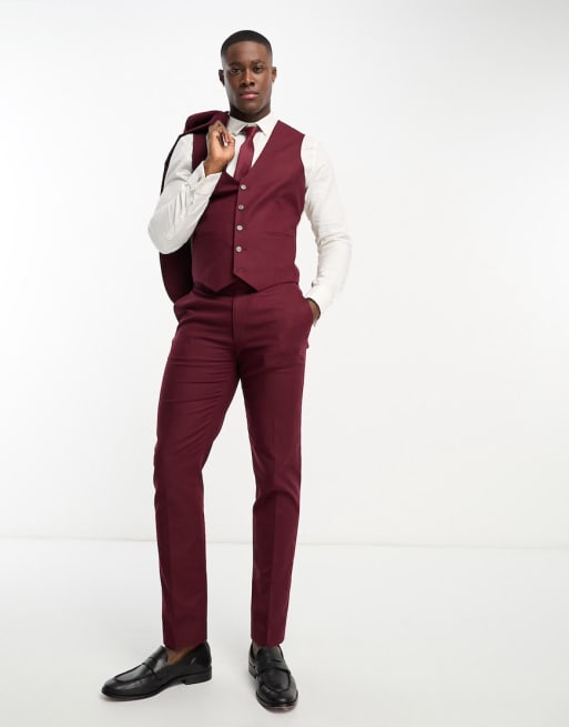 ASOS DESIGN slim linen mix suit in burgundy