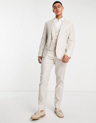 ASOS DESIGN slim linen mix suit trousers in stone