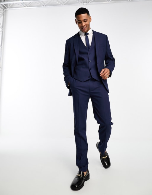 ASOS DESIGN slim navy suit in micro texture