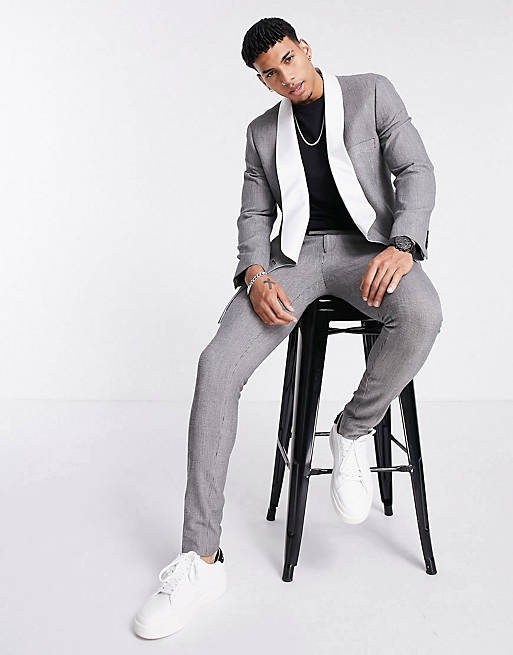 ASOS DESIGN slim puppytooth check tuxedo suit with contrast lapel