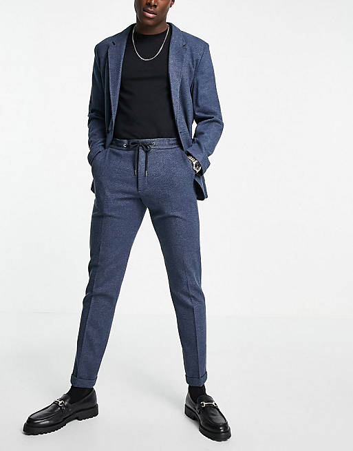 ASOS DESIGN slim soft tailored jersey suit in navy wide twill