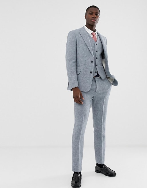 ASOS DESIGN slim suit in 100 wool Harris Tweed in grey ASOS