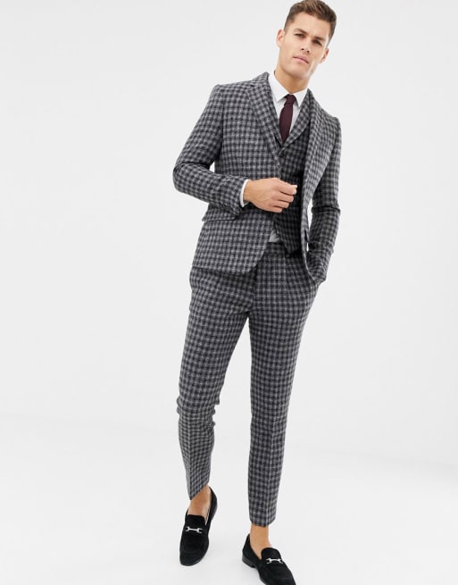 ASOS DESIGN slim suit in 100% wool Harris Tweed in monochrome | ASOS