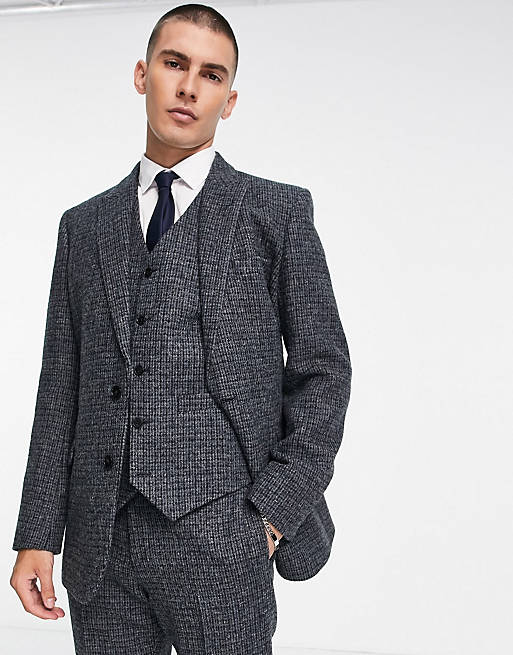 ASOS DESIGN slim suit trousers in 100% wool Harris Tweed with blue micro check