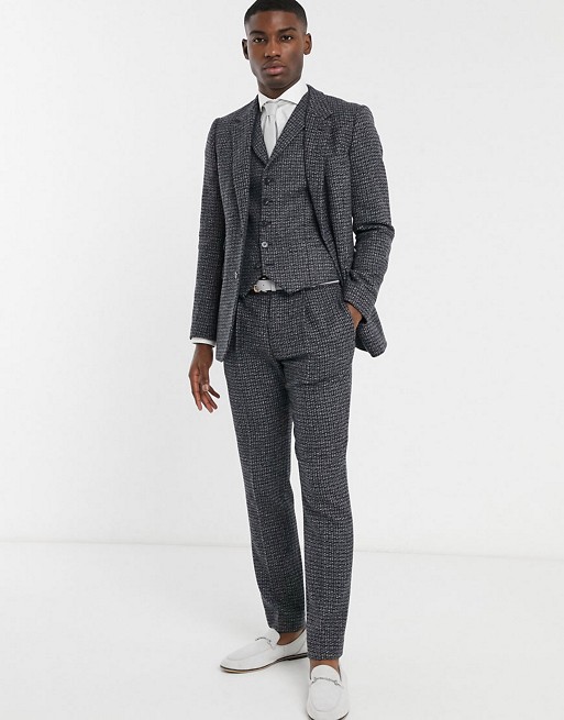 ASOS DESIGN slim suit in blue and grey 100% lambswool tweed