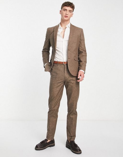 ASOS DESIGN slim suit in brown slub crosshatch texture | ASOS